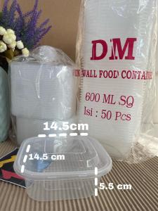 THINWALL MEREK DM SQ KOTAK KECIL/KOTAK MAKAN PLASTIK/KOTAK MAKAN DENGAN TUTUP ISI 50 SET WADAH DAN TUTUP TERMURAH UKURAN 250ml350ml500ml600ml DAN 750ML
