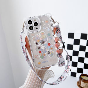 Hoce gấu hoạt hình dễ thương Hoa Crossbody dây dây đeo cổ vỏ điện thoại Cho iPhone 16 15 14 13 12 11 Pro Max X XR XS Max 7 8 14 15 16 Cộng Với dây buộc Trong Suốt Mềm Bìa