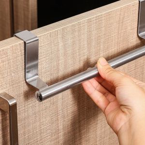 Stainless Steel Towel Rack Adjustable Kitchen Non-Perforated Towel Hanging Rod Cabinet Door Back Rag Hanger 23-38cm