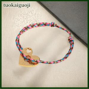 tuokaiguoji Niche Retro Style Bracelet With Moon Heart And Four Leaf Clover Stainless Steel Bracelet Rope Fashion Jewelry Accessories Gifts