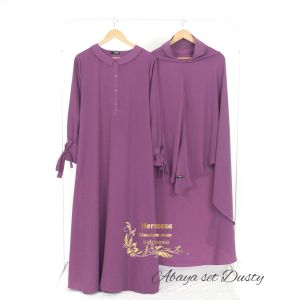 Set abaya dan Khimar jumbo hermosa bahan wolfis polos warna dusty pink-Setelan Abaya dan Jilbab jumbo