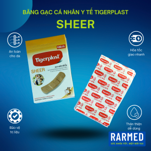 Băng cá nhân màu da Tigerplast Sheer vết thương rách trầy nhỏ - Hộp 100 cái