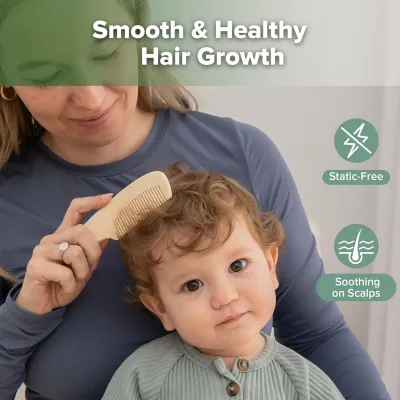 haakaa Baby Hair Brush and Comb Set for Newborns & Toddlers - Natural Soft Wool Bristles and Wooden Handle Gently Grooms Babys Hair Ideal for Cradle Cap Perfect Baby Gift 2pk