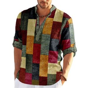 Colored 3D Printed Standing Collar Shirt Popular Casual Pure Cotton Large Size Top For Men
