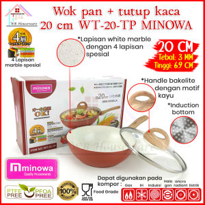 Minowa Wok Pan Dalam White Marble + tutup kaca Rosela 20cm WT-20 TP