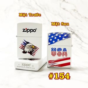 bật lửa zippo sơn tĩnh điện 2 mặt có mộc đáy hình đại bàng #154
