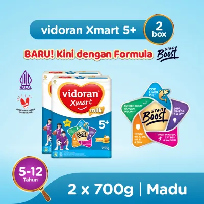 Vidoran Xmart 5+ Madu 700gr Susu Formula Anak 5-12 Tahun - 2 box (Exp : 05.2027)