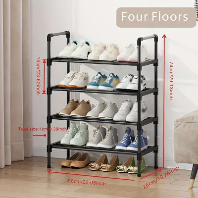 [New arrival] Multi-Tier Metal Shoe Rack Stackable Organizer Freestanding Black Space Saving Storage for Closet Bedroom Indoor Outdoor Use
