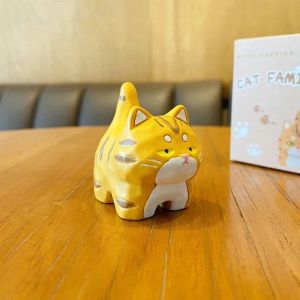 Kawaii Resin Mini Woodcarving Style Cat Mini Figures Miniature Things Statues Doll Room Home Decor Items Desk Accessories