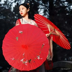 Ô Cổ Trang Đỏ 84cm Nan Gỗ – Ô Nhựa Nghệ Thuật Concept Trung Hoa Nhât Bản Cosplay Quay MV 55cm