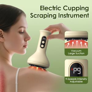 ASHANTIE Adjustable Guasha Cupping Intensity Handheld Abdominal Massager USB Rechargeable Meridian Brush Arm Leg Massage Scraping Device Professional Multi-functional Electric Cupping Machine for Hot Compress