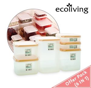 ECO LVING OFFER PACK 6Pcs Airtight Food Storage Container With Square Shape Bekas Makanan ECO-1774(2)/75(2)/76/94