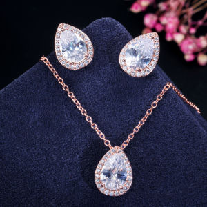 SEQUITO Miễn Phí Vận Chuyển Vòng Cổ Mặt Dây Chuyền Đá Cubic Zirconia Cắt Giọt Nước Mạ Vàng Hồng 18K Tinh Tế Với Khuyên Tai Dạng Hạt Bộ Trang Sức Hợp Thời Trang Cho Nữ Cô Gái SJ214