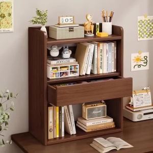 xpkQ 3 Tier Desktop Book Shelves Storage Holders Wooden Open Bookcase Multi-layer Small Cabinets Office Workstations Household Use Z1H5K