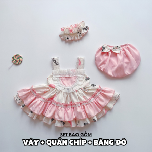 BG17 Váy công chúa hồng cho bé gái sơ sinh RIOKIDS quần áo đầy tháng thôi nôi