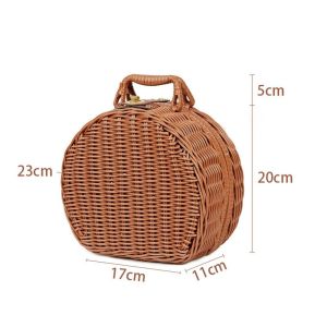 NCNC(OKDEALS01) Round Wicker Suitcase Large Capacity Handmade Rattan Woven Luggage Box Portable Anti-impact Picnic Basket for Home