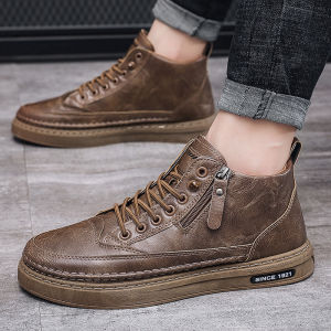 Mid-cut Korean Casual Shoes for Men Fashion PU Leather Waterproof