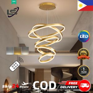 Modern Chandelier Dimmable LED Chandelier Big Chandeliers Gold 5 Rings Chandeliers Dimmable Pendant Light High Ceiling Adjustable Ceiling Light Fixture Suitable For Living Room Staircase With Remote Control
