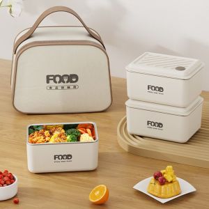 MECOME 2Pcs 316 สแตนเลส กล่องเบนโตะ พร้อมกระเป๋า 500มล. ภาชนะบรรจุอาหาร ใหม่ ป้องกันการรั่วซึม กล่องอาหารกลางวัน นักเรียนเด็กคนงาน