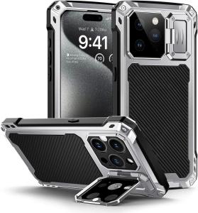 For iPhone 17 16 15 Plus 14 Pro Max Air Aluminum Metal Shockproof Magnetic Case Heavy Duty Armor Cover Screen Protect Lens Stand