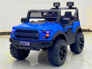 Rechargeable Kids Electric Car - Ford Raptor Jeep Style | 2 Seats Real Music & Horn LED Lights Slow Start Parental Remote Control | Soft Rubber Wheels for Indoor Outdoor Ride On Toy Gift
