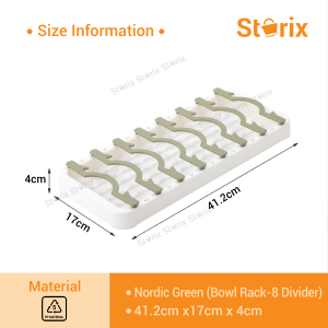 Storix PP Material Kitchen Rack Adjustable Dish Racks Bowl 8 Divider C-Type Design with Drain Tray