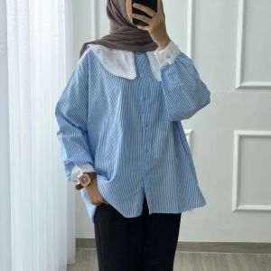 Madonna Atasan Wanita Remaja kekinian Blouse salur Korean Style