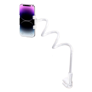 Small Foldable Phone Stand Bendable Metal Arm Against Slip Clamp Ergonomic Table Phone Holder Easy to Use for Bed Desk