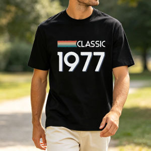 Vintage Rainbow Strip Classic 1977 T Shirt Men Women Born Year Letter Print Cotton Crew Neck Birthday Nostalgic Casual Top