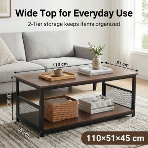 Center Coffee Table Oak Wood Finish TV Stand 2/3Layer Table Simple Modern with StorageWood and Metal Table For Living RoombedroomApartment Center Table