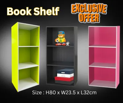 READY STOCK >> Utility Box Shelves Book Case Colour Box Rak Buku 3 Tingkat
