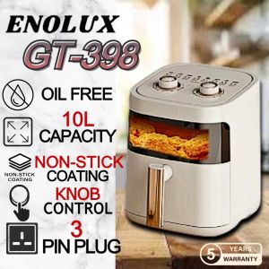 Enolux 5.5L KNOB CONTROL Air Fryer Large High-Capacity Air Fryer GT398 AIRFRYER Mesin Goreng Tanpa Minyak
