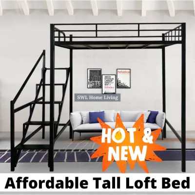 Katil Loteng Loft Bed New Model Space Saving Elevated Thickened Bunk Bed Queen Adult Loft Bed 阁楼床 Katil Loft Bed Murah