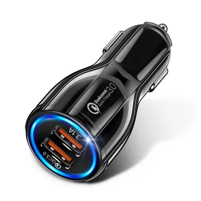 Raja bayi Qualcomm 3.0 Charger Mobil Quick Car Charger Cas Hp Mobil Motor Fast Charging 2 USB - Alat Cas Hp DiMobil Murah-Hitam/Putih