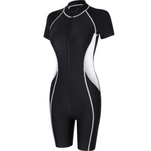 Women Sporty Swimwear Kneesuit Yingfa Ladies Swimming Outfit Belly Covering And Slimming Rashguard Short Sleeve Padded Bathing Suit With Zipper