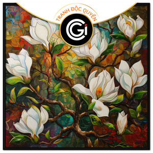 Tranh kính hoa mộc lan tranh treo tường dán tường phong thủy trang trí phòng khách nội thất in canvas.CGI-715
