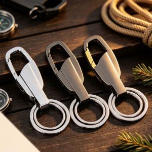 JING Portable Outdoor Key Carabiner Clip Fashion with Double Key Rings Car Male Keychains High Quality Zinc Alloy Waist Hanged Keychain Climbing Travel Tool