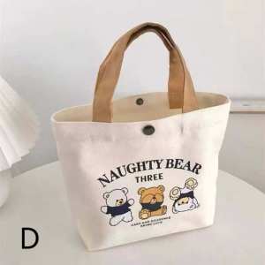 JS SHOP Cartoon Three Little Bears Pattern Tote Bag Canvas Handbag Bento Lunch Bag