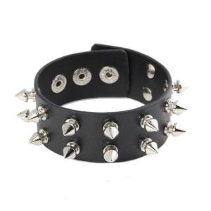 Studded Bracelet Black Leather Rivets Punk Bracelet Cuff Wrap Bangle Metal Snap Button Wristband for Men Women
