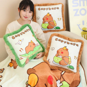 JOJO CASTLE Cute Capybara Animal Pillow 2 In 1 Cushion Pillow with Blanket 40cm Foldable Cartoon Brown Quit Lying Capibara Traveling Blanket Bed Office Nap for Kids Grownups