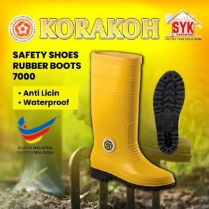 SYK KORAKOH 7000 Yellow Safety Boots Waterproof Rubber Shoes Kasut Safety Boot Lelaki Bot Kebun Getah Hujan 水鞋