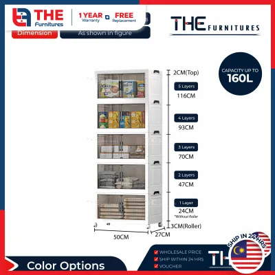 【𝗡𝗘𝗪 𝟮𝟬𝟮𝟱】THE L50-70cm (1-5 Layers) 2 Doors Foldable Stackable Storage Cabinet Box With Roller