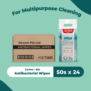 [Carton] Alcean Antibacterial Wipes with Aloe Vera Extract [No Alcohol] (50 Wipes x 24 Packs)