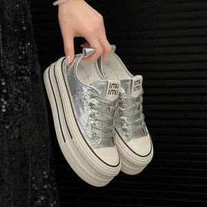 Ielgy mới phổ biến sequined giày vải màu trắng cho phụ nữ của nền tảng đế thường hợp thời trang