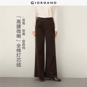 Giordano Women Cotton corduroy high waist bootcut pants Free Shipping 05416670
