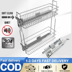 【COD】2 Layer Condiment Pull Out Basket 304 stainless Out Basket Kitchen Organizers for kitchen racks organizer 150/200/250mm