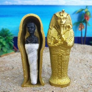 YIYU STUDIO Resin Mini Coffin Sarcophagus Mummy Pharaoh Statue Miniature Figurine Home Decoration Pharaoh Model