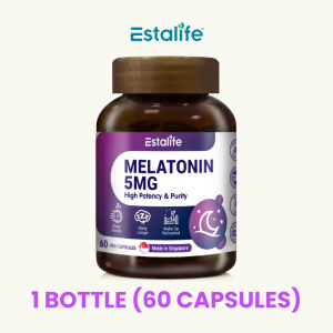 Estalife Melatonin 5mg Vegan Capsules Natural Sleep Supplement Support Night Relaxation & Healthy Restful Sleep Rhythm For s 60 Capsules