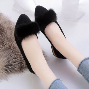 Free Shipping WomenS Spring New Collection: Plush Slip-On Low-Heeled Shoes With A Pointed Toe And Shallow Opening