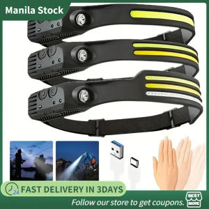 COB Headlamp Rainproof Wide Beam Sensor LED Flashlight Lamp USB Rechargeable Head Lamp For Running Fishing Camping